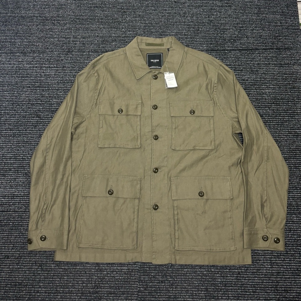 Todd Snyder Jacket Men XL Green Linen Cotton Field Military Coat Chore Light